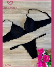 CONJUNTO PRE MOLDADO TACTEL ARO INTEIRO COM DETALHE BOJO E FIO FINO COM CORRENTE