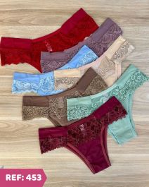 TANGA DE TACTEL LATERAL DUPLA COM RENDA