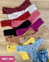 TANGA FIO FRENTE DE RENDA E COSTA EMBUTIDA TACTEL