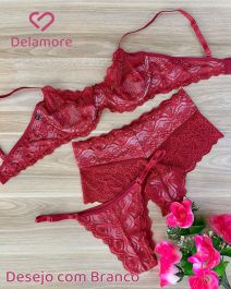 CONJUNTO TRIO RENDADO SUTIÃ SEM BOJO E COM ARO