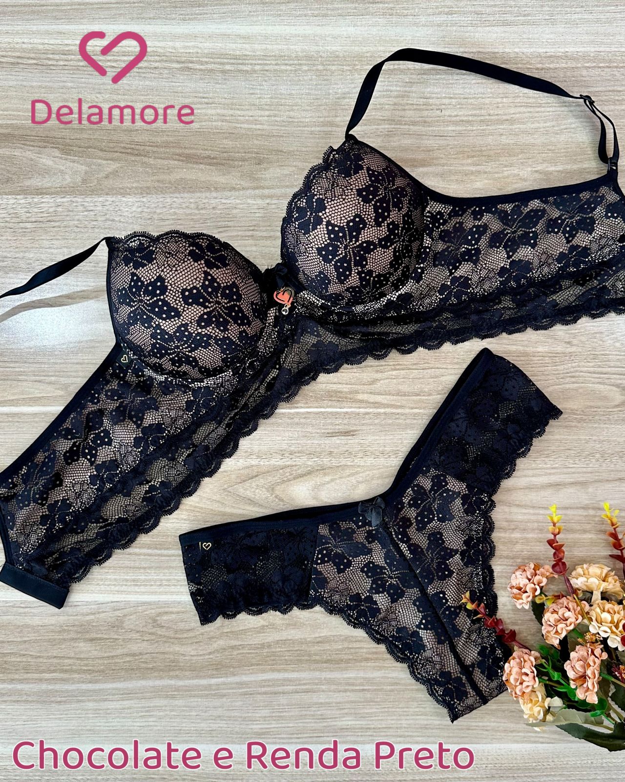 CONJUNTO RENDADO SOUTIEN CROPPED CALCINHA FIO FORRADA