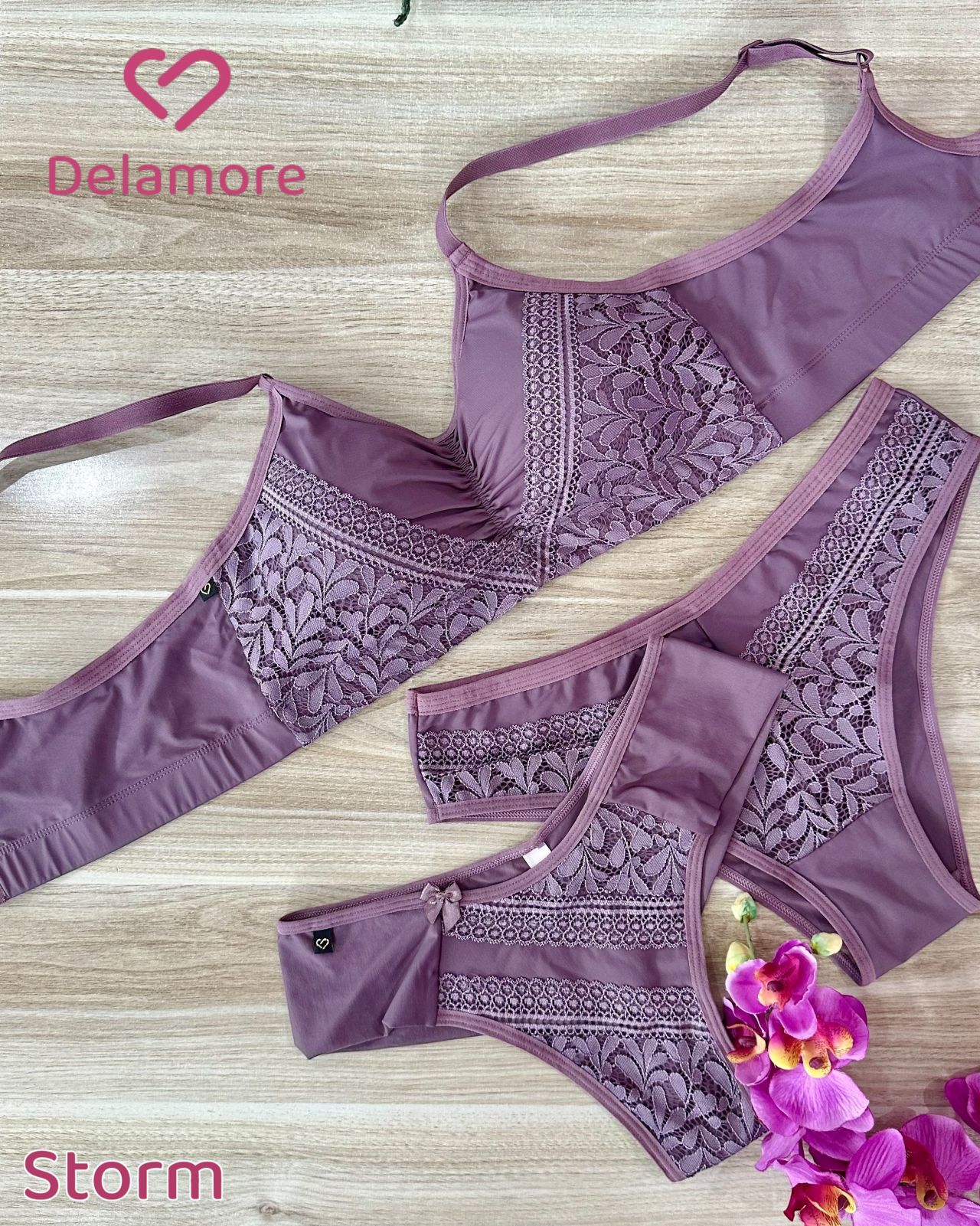 CJTO TRIO TIPO TOP SEM ARO TACTEL FRANZIDO MEIO COM RENDA , FIO DUPLO E TANGA